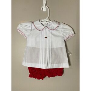 Zuccini Baby Girls White‎ Pleated Top Red Corduroy Bloomers with Bow Set 6M NEW